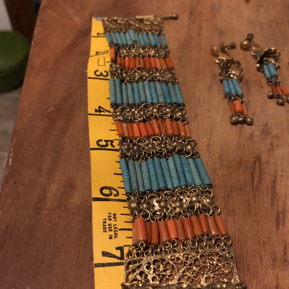 1920s Egyptian Revival brass & faience beads - Picture 6 of 7